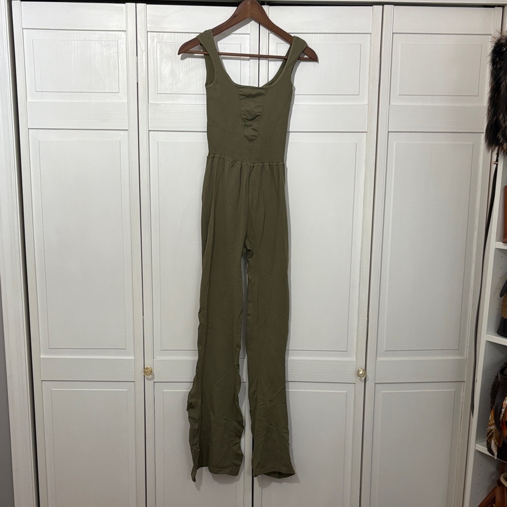 Free people Olive green flare leg seamless jumpsuit
